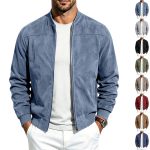 Suede Long Sleeve Zip Up Jacket Men's Casual Outerwear With Full Zip Closure